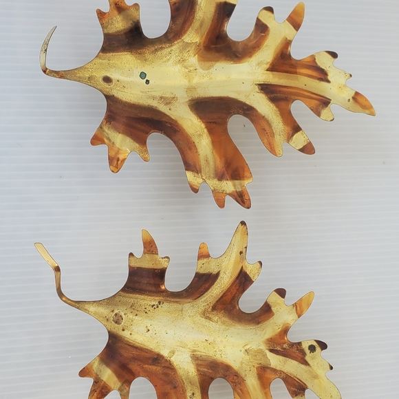 MCM Brutalist Brass Oak Leaf Wall Hangings Set of 2 Autumn Leaves Sconce VTG - Picture 2 of 8